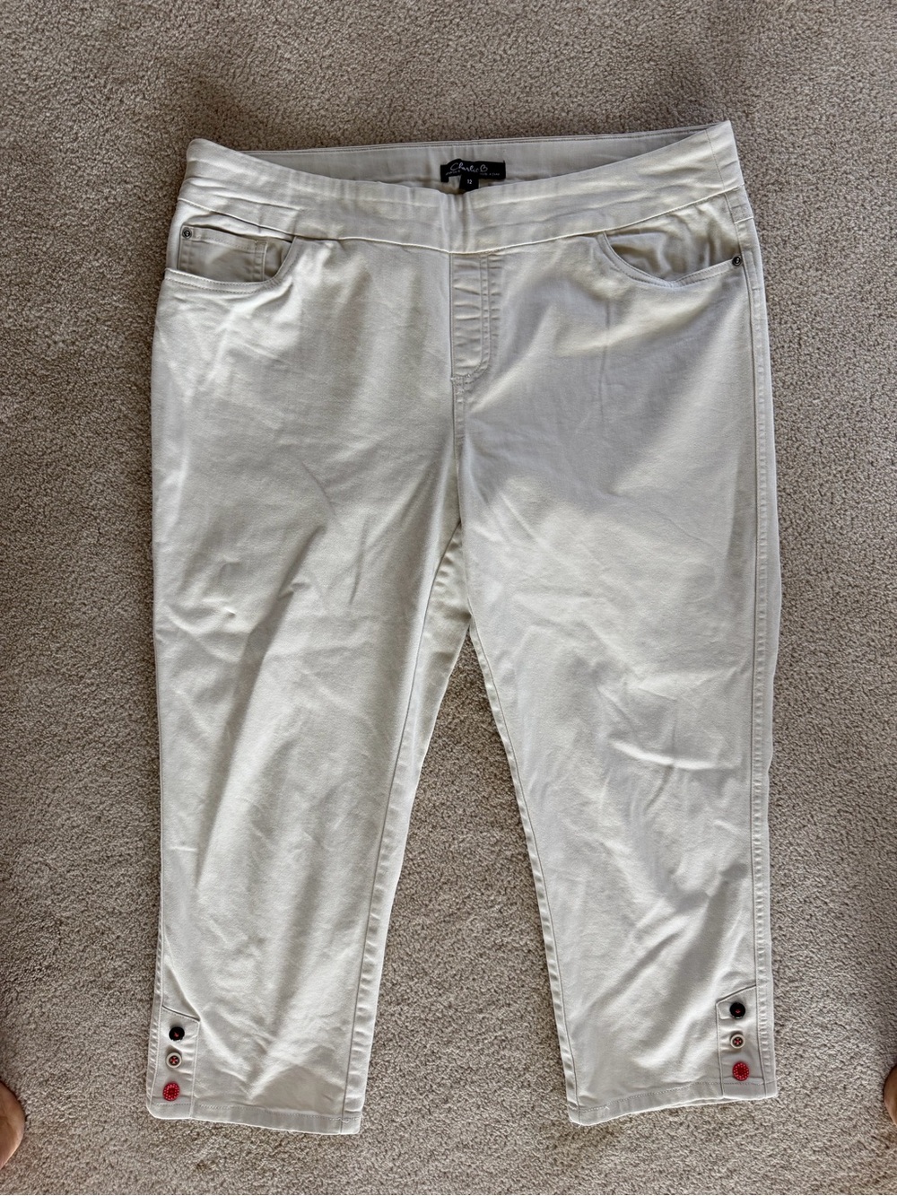 CHARLIE B Pull-On Capri Pants with Button Hem